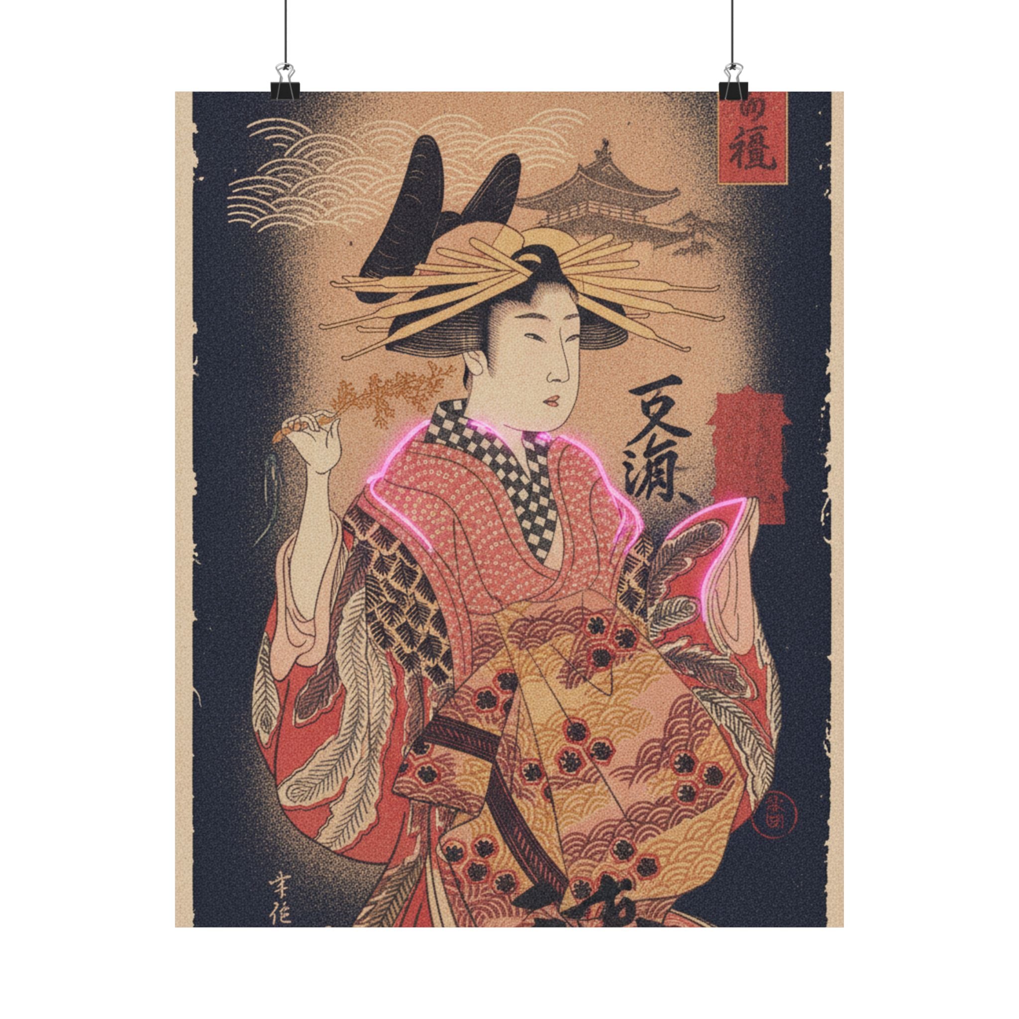 Japanese Street — Courtesan With Branch Of Seri — Matte Poster
