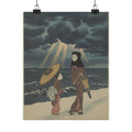 Dramatic Storm — Lady With Black Hood And Umbrella Out Walking With Young Attendant — Matte Poster