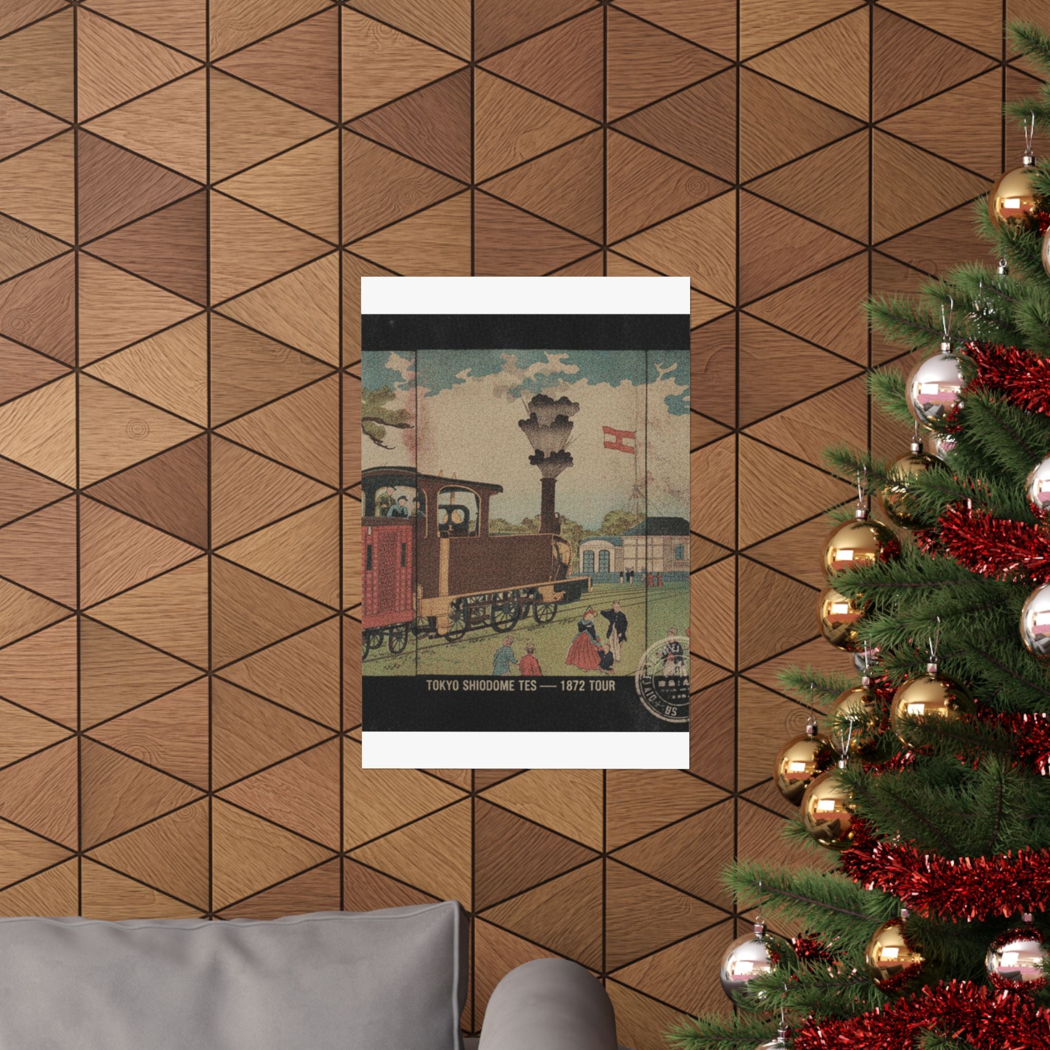 Vintage Bootleg — Illustration Of A Steam Locomotive Passing Shiodome In Tokyo (Tōkyō Shiodome Tes — Matte Poster