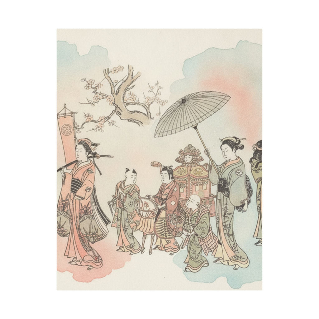 Watercolor — Children Play-Acting A Daimyo Procession — Matte Poster