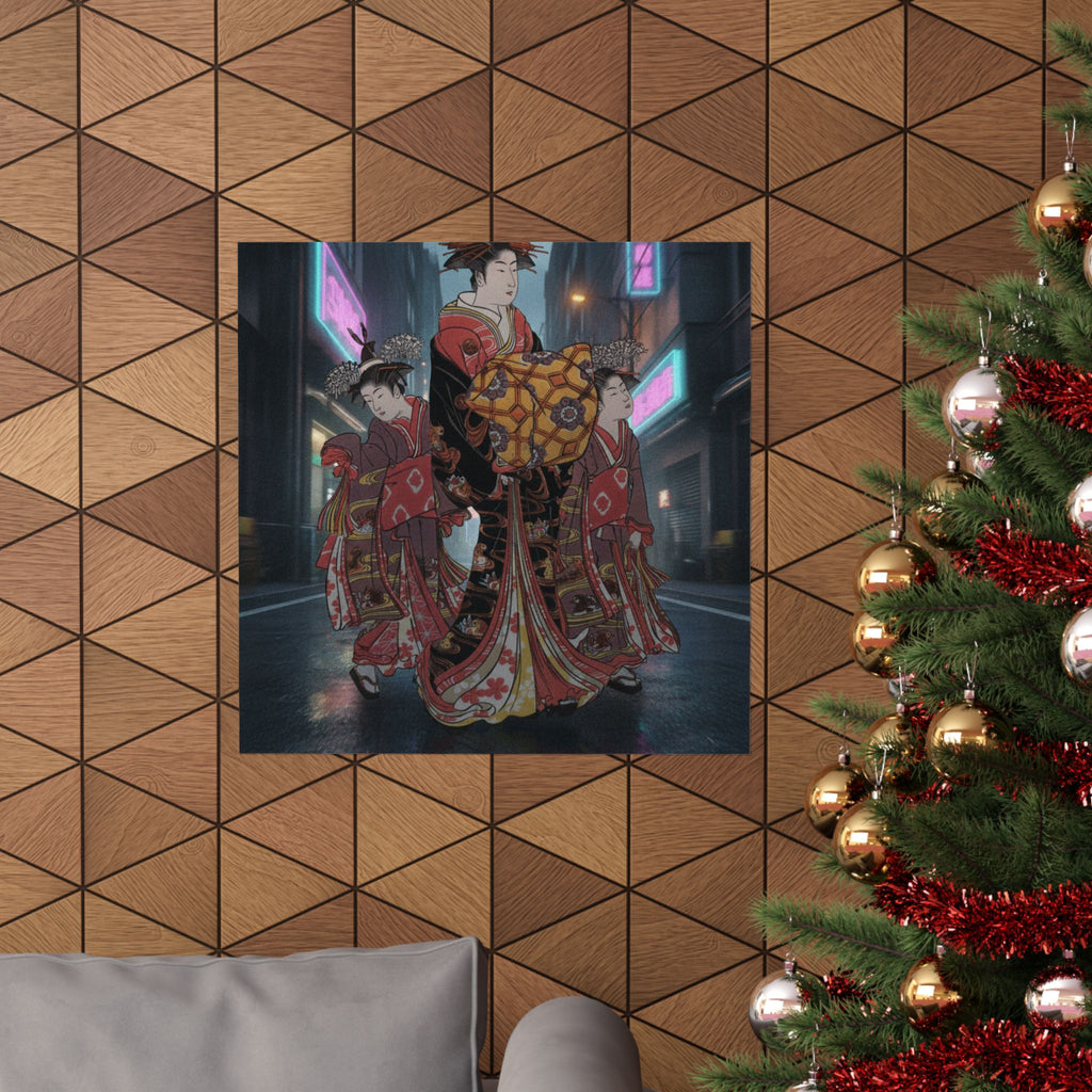 Fast Furious — An Oiran Accompanied By Two Kamuro — Matte Poster