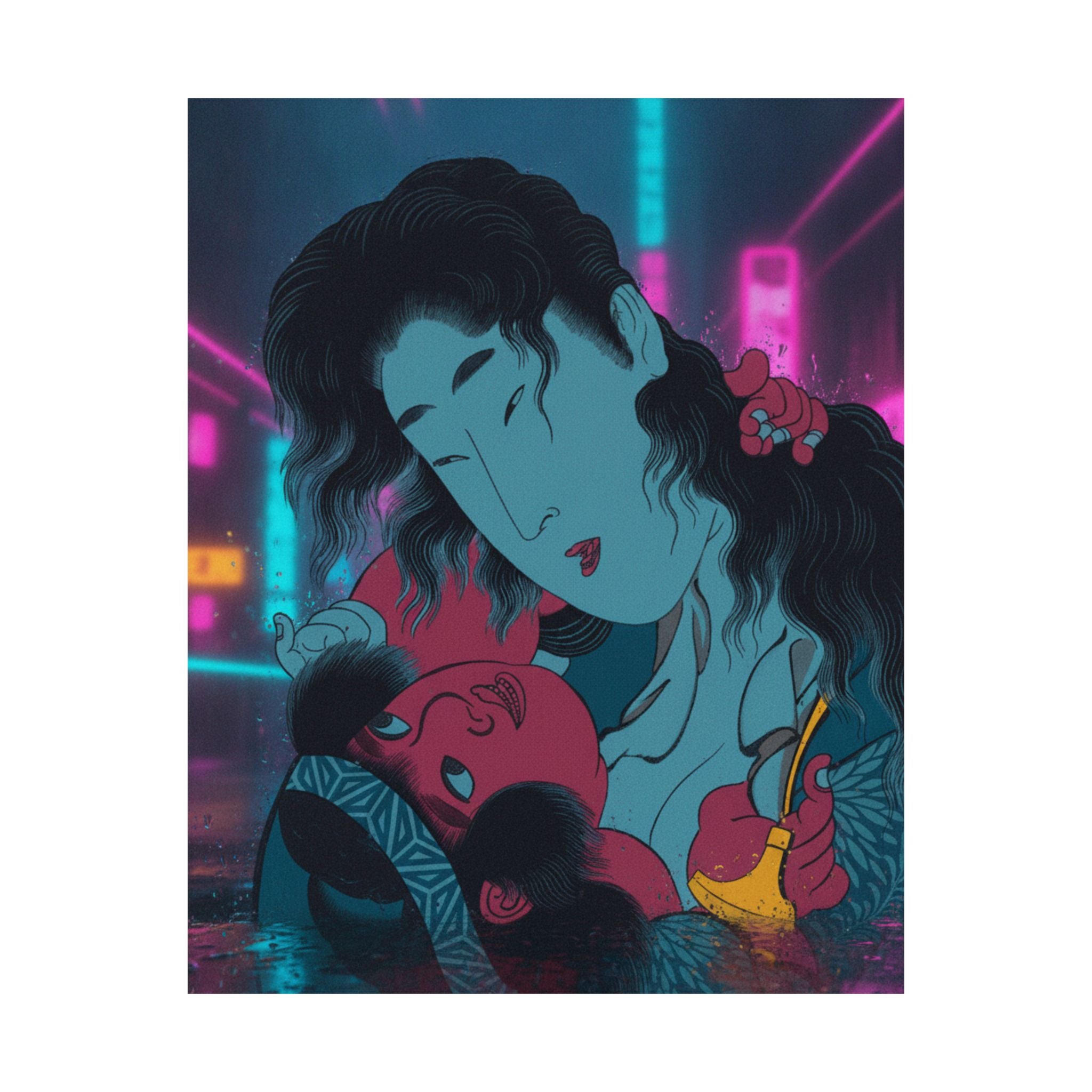 Neon Noir — Yamauba Playing With Kintarō — Matte Poster
