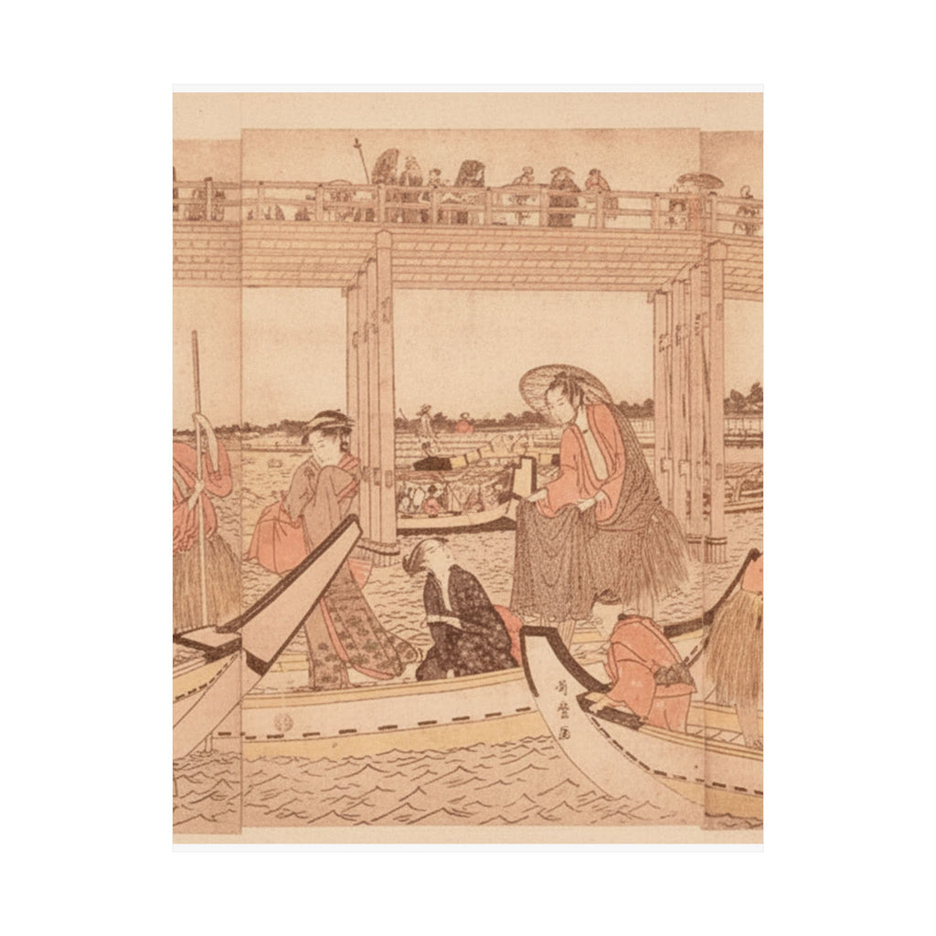 Southern Sunset — Fishing Boats With Nets Under Ryōgoku Bridge — Matte Poster