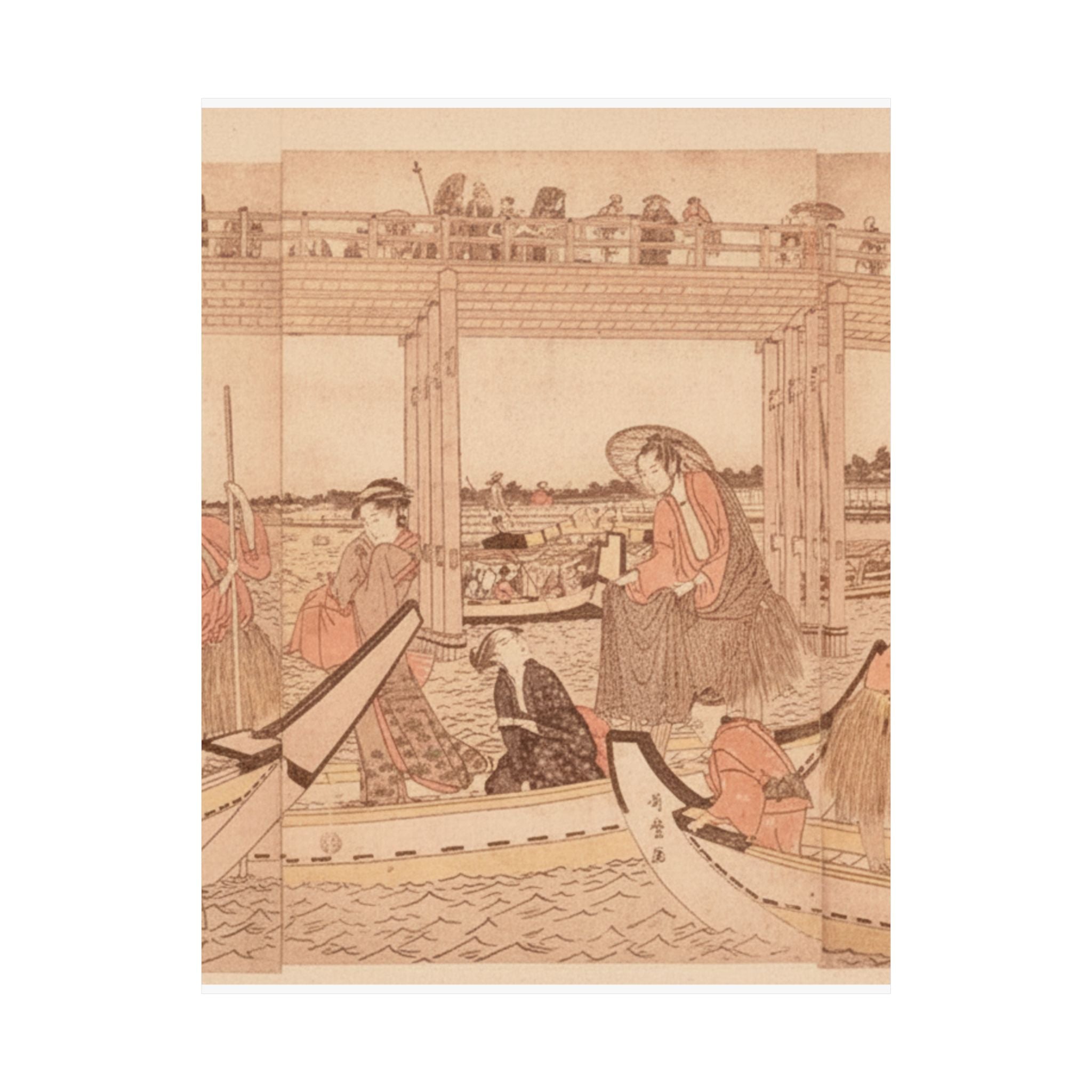 Southern Sunset — Fishing Boats With Nets Under Ryōgoku Bridge — Matte Poster
