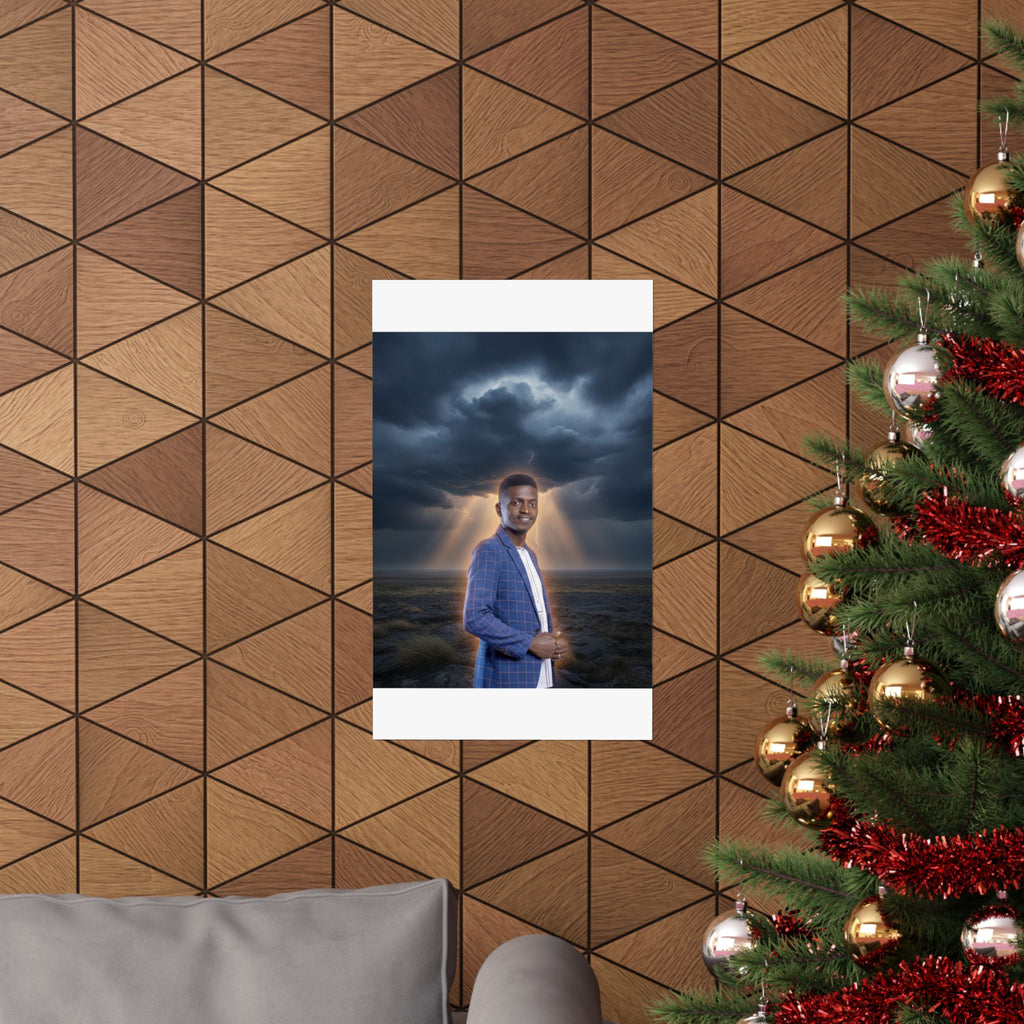 Smiling Man Blue Check Blazer Storm Sunrays Matte Poster