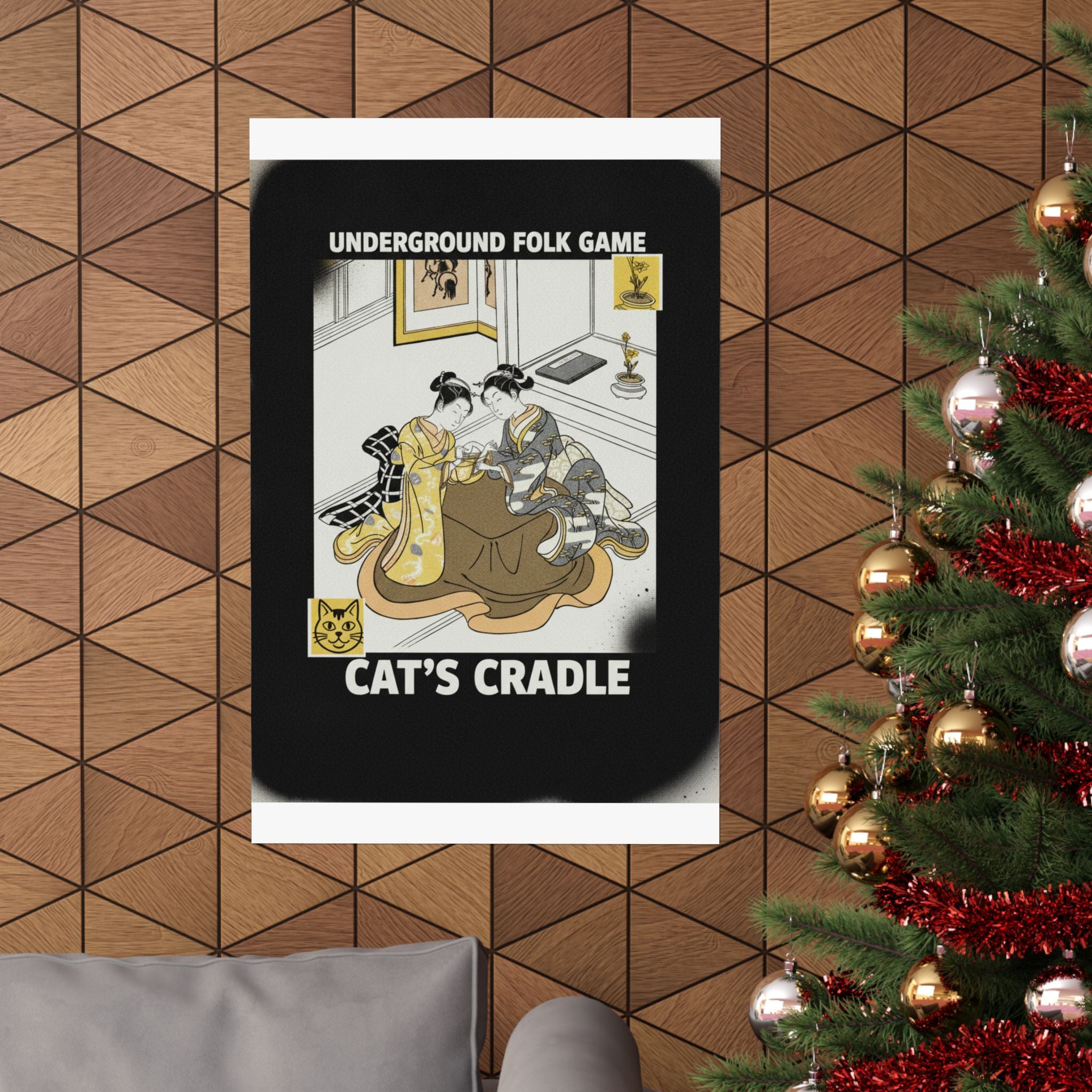 Streetwear Collage — Two Young Women Seated By A Kotatsu Playing Cat'S Cradle — Matte Poster