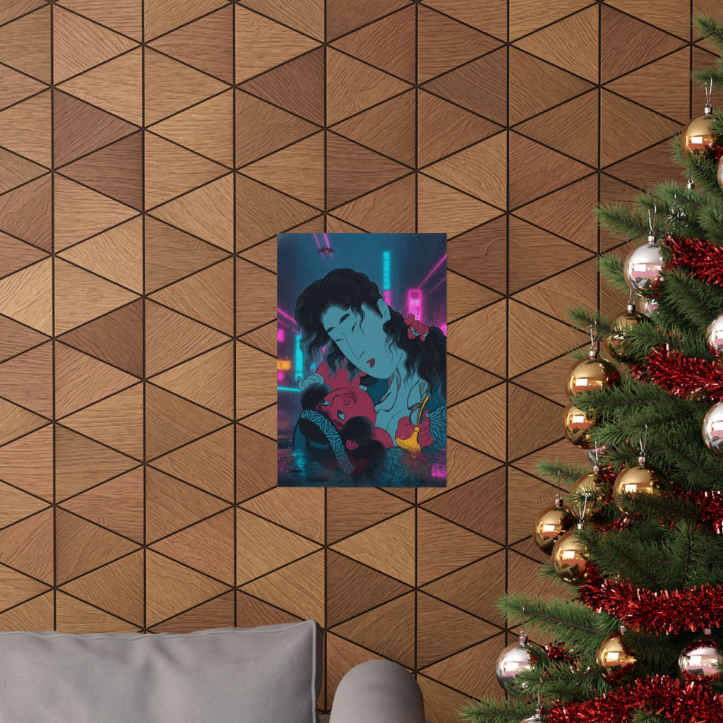 Neon Noir — Yamauba Playing With Kintarō — Matte Poster