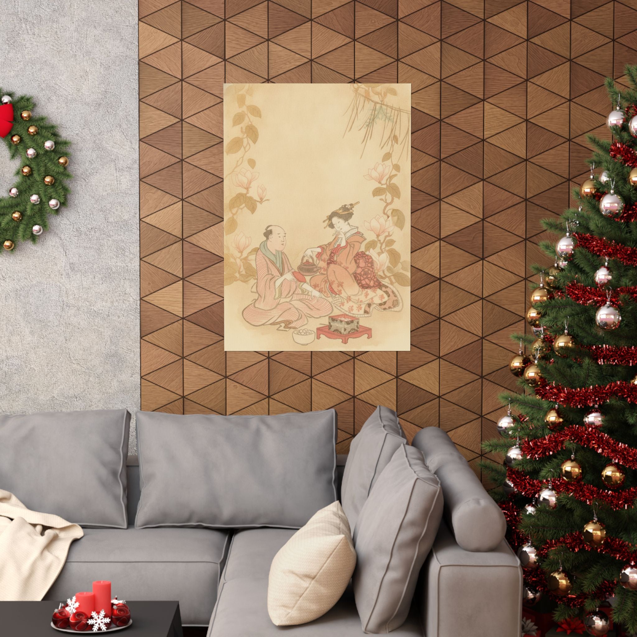 Southern Sunset — Woman Entertaining Her Guest With New Year Wine — Matte Poster