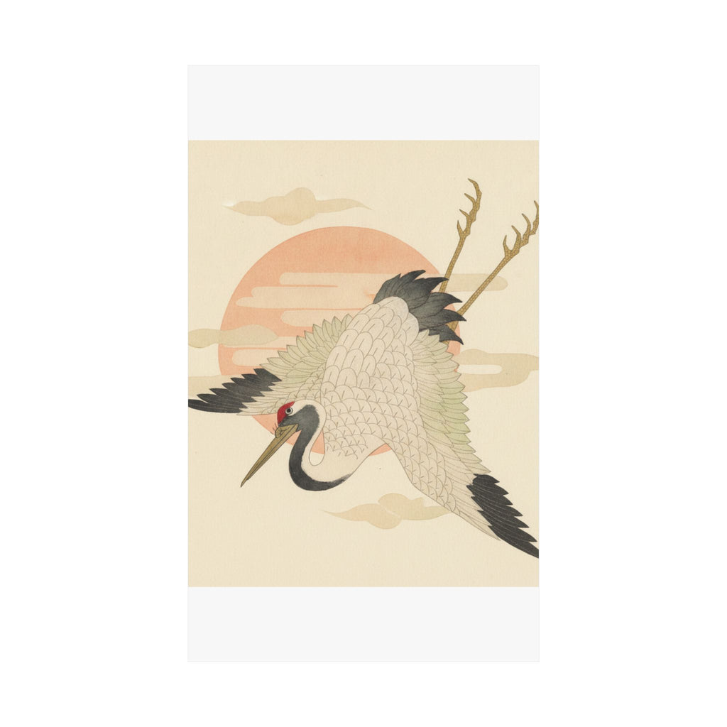 Botanical — White Crane Flying Across The Sun'S Disc — Matte Poster