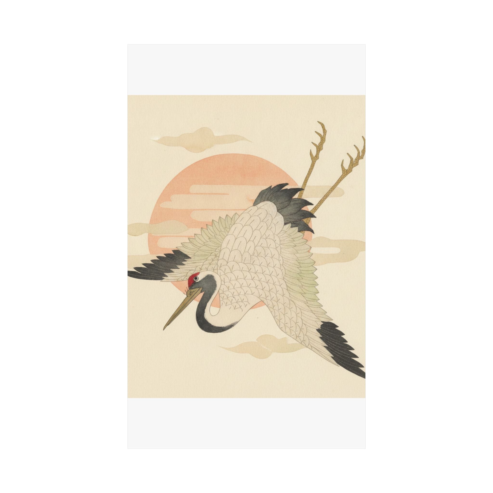 Botanical — White Crane Flying Across The Sun'S Disc — Matte Poster