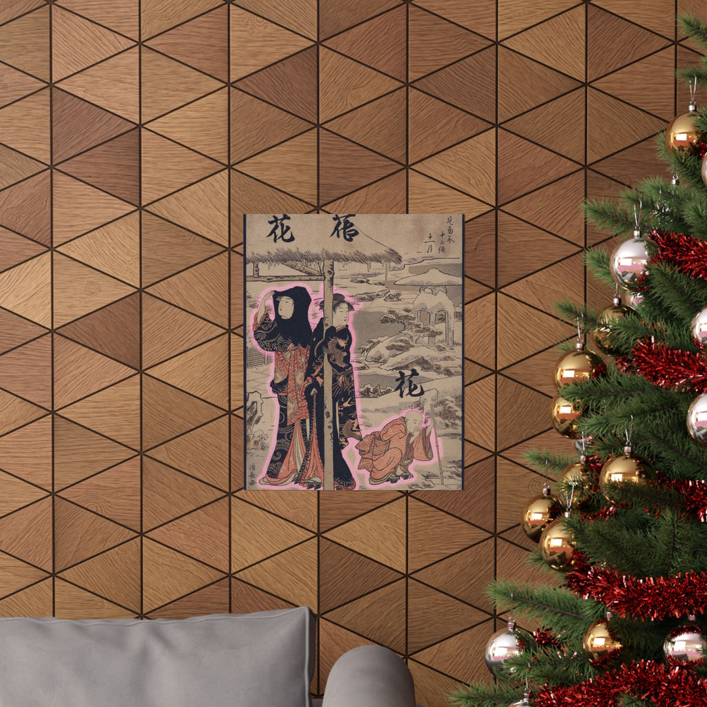 Japanese Street — A Day In Winter; Two Ladies And A Child In A Garden — Matte Poster