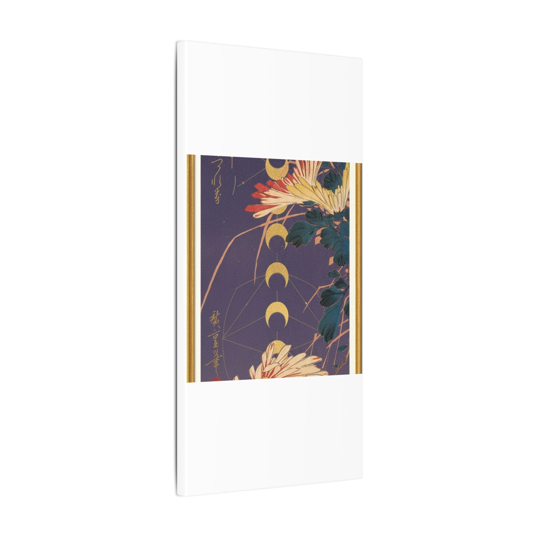 Chrysanthemum and Gold Moon Phases Woodblock Matte Canvas