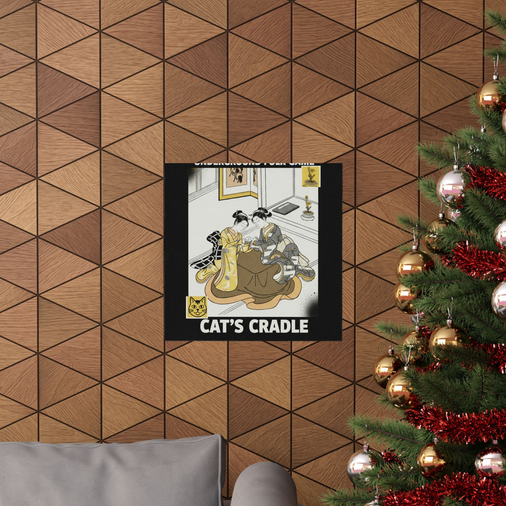 Streetwear Collage — Two Young Women Seated By A Kotatsu Playing Cat'S Cradle — Matte Poster