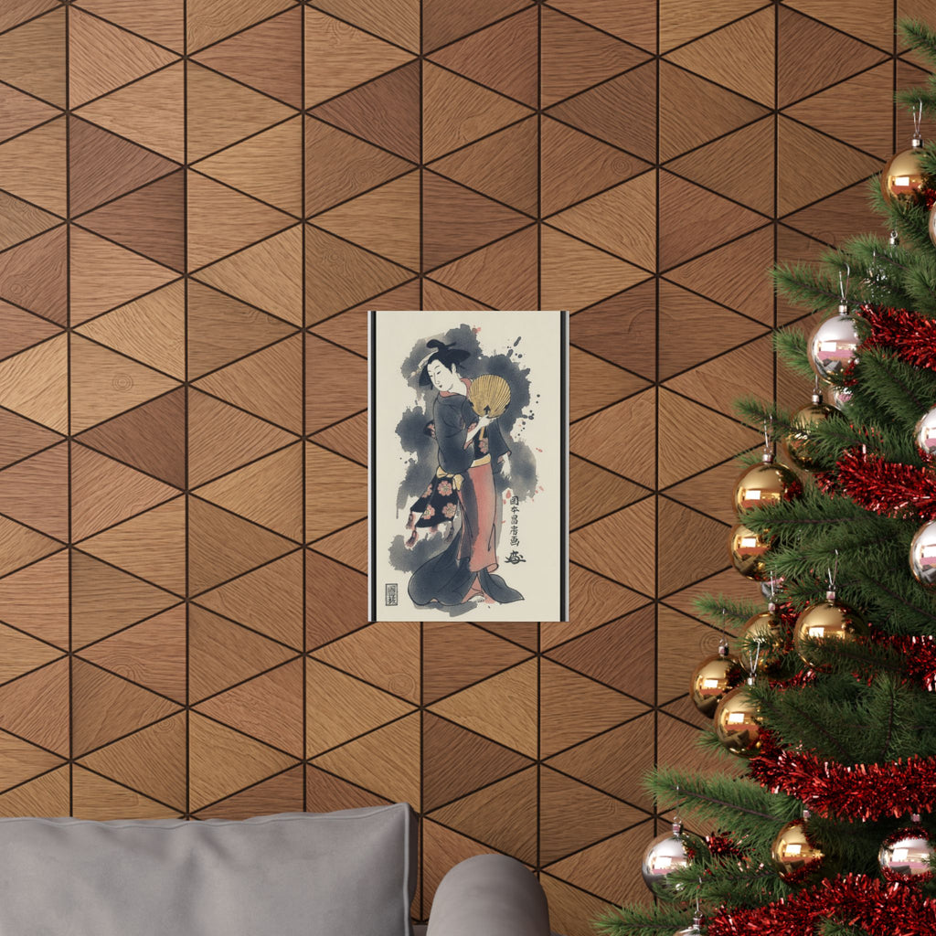 Watercolor — Girl With Fan — Matte Poster