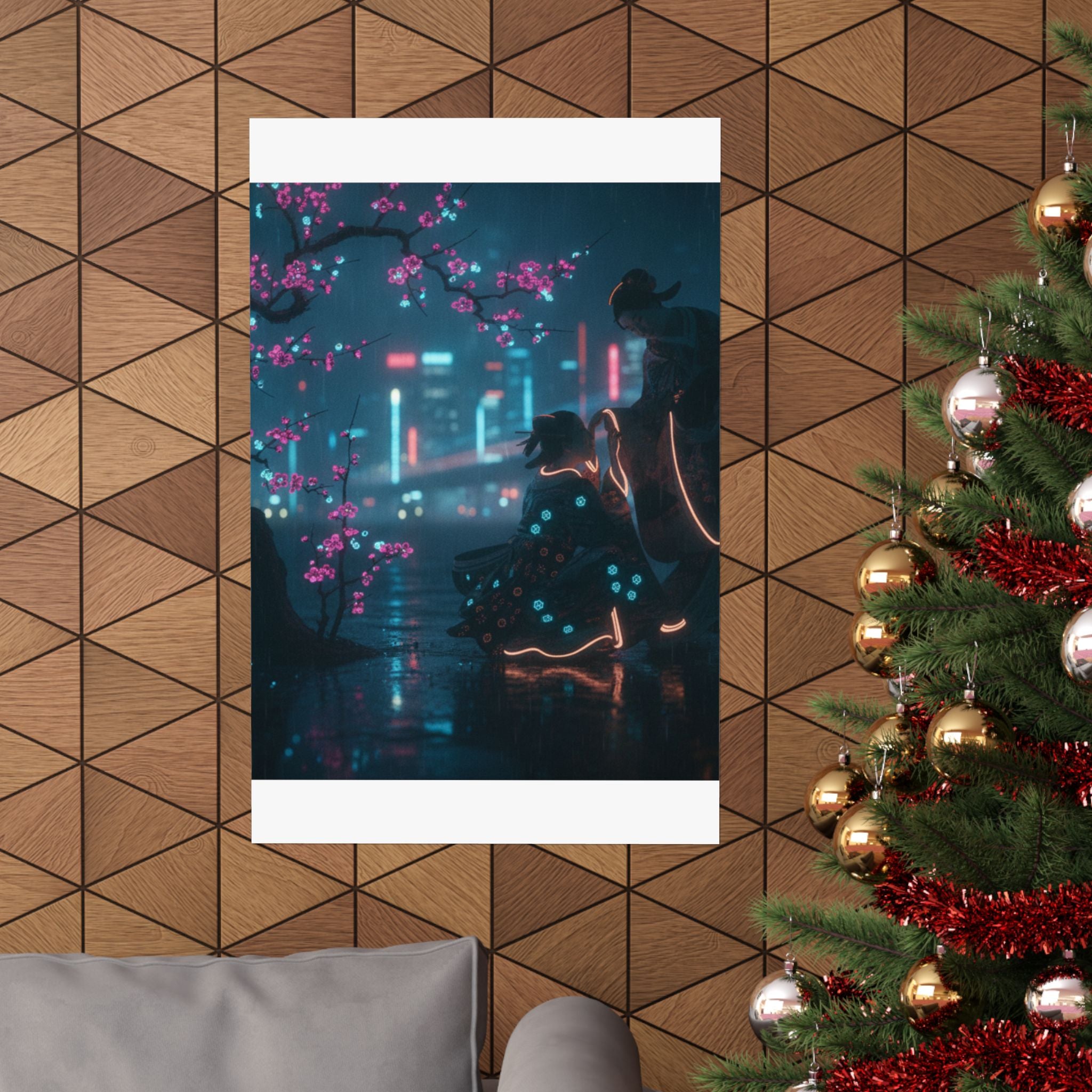 Neon Noir — Two Girls Under Plum Tree — Matte Poster