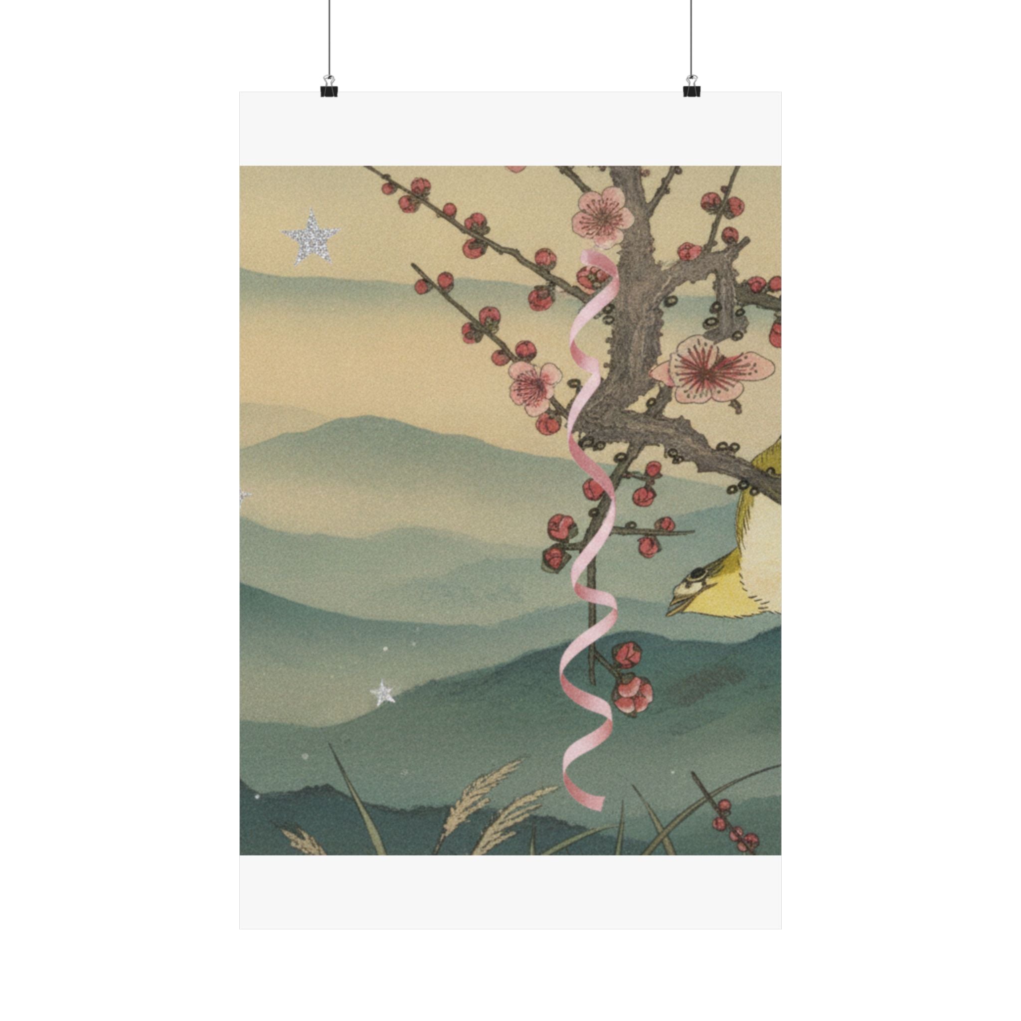 Scenic Nature — Bush Warbler On A Plum Branch (Ume Ni Uguisu) — Matte Poster