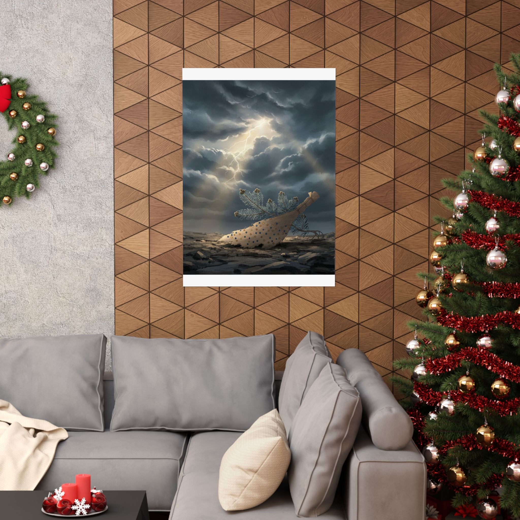 Dramatic Storm — Young Pine Tree And Jeweled Broom — Matte Poster