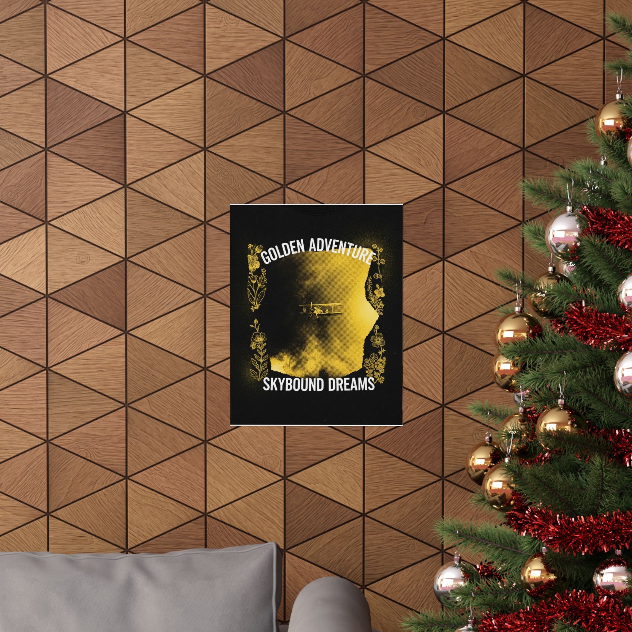 Golden Adventure Skybound Dreams Biplane Art Poster