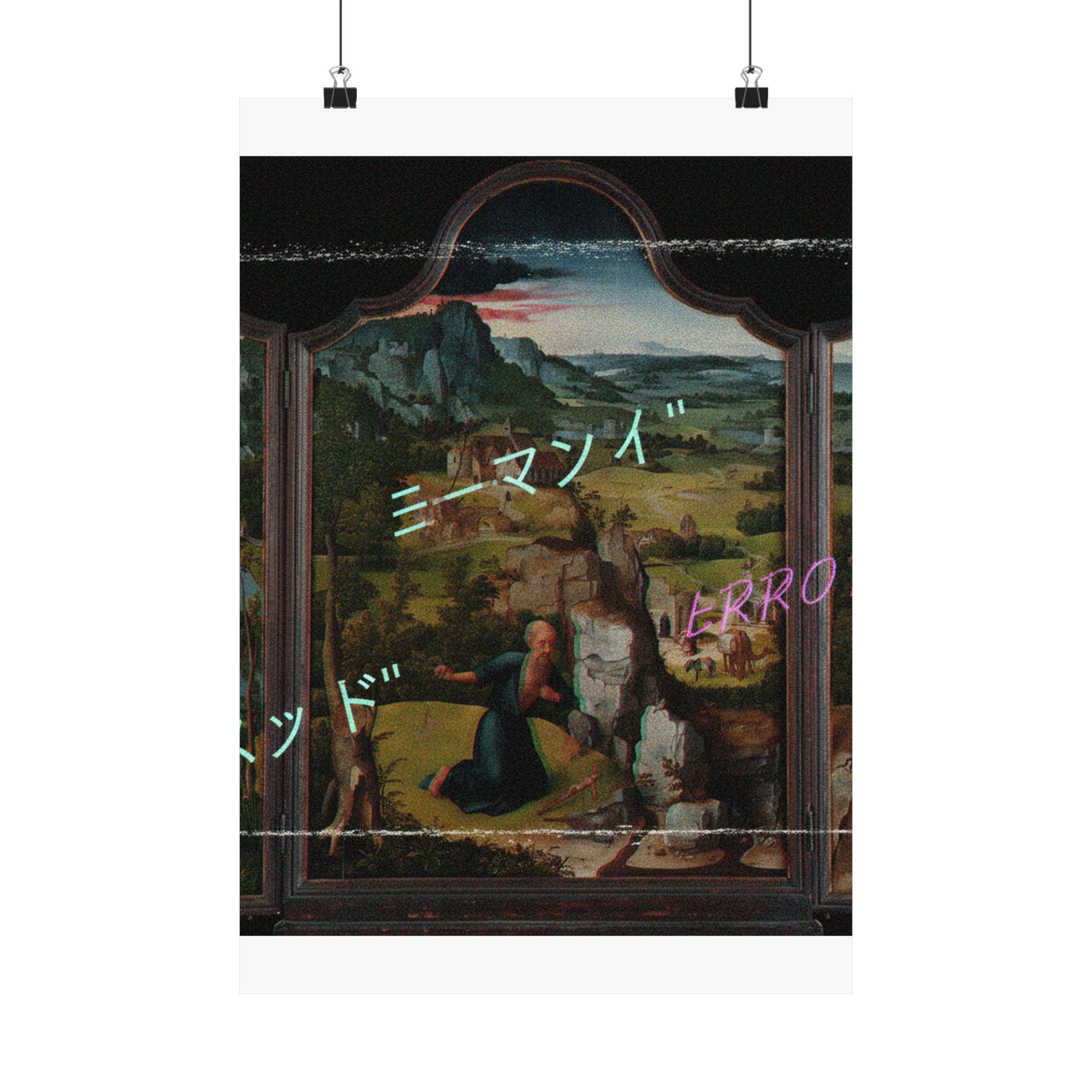 Glitched Renaissance Triptych Vaporwave ERROR Matte Poster