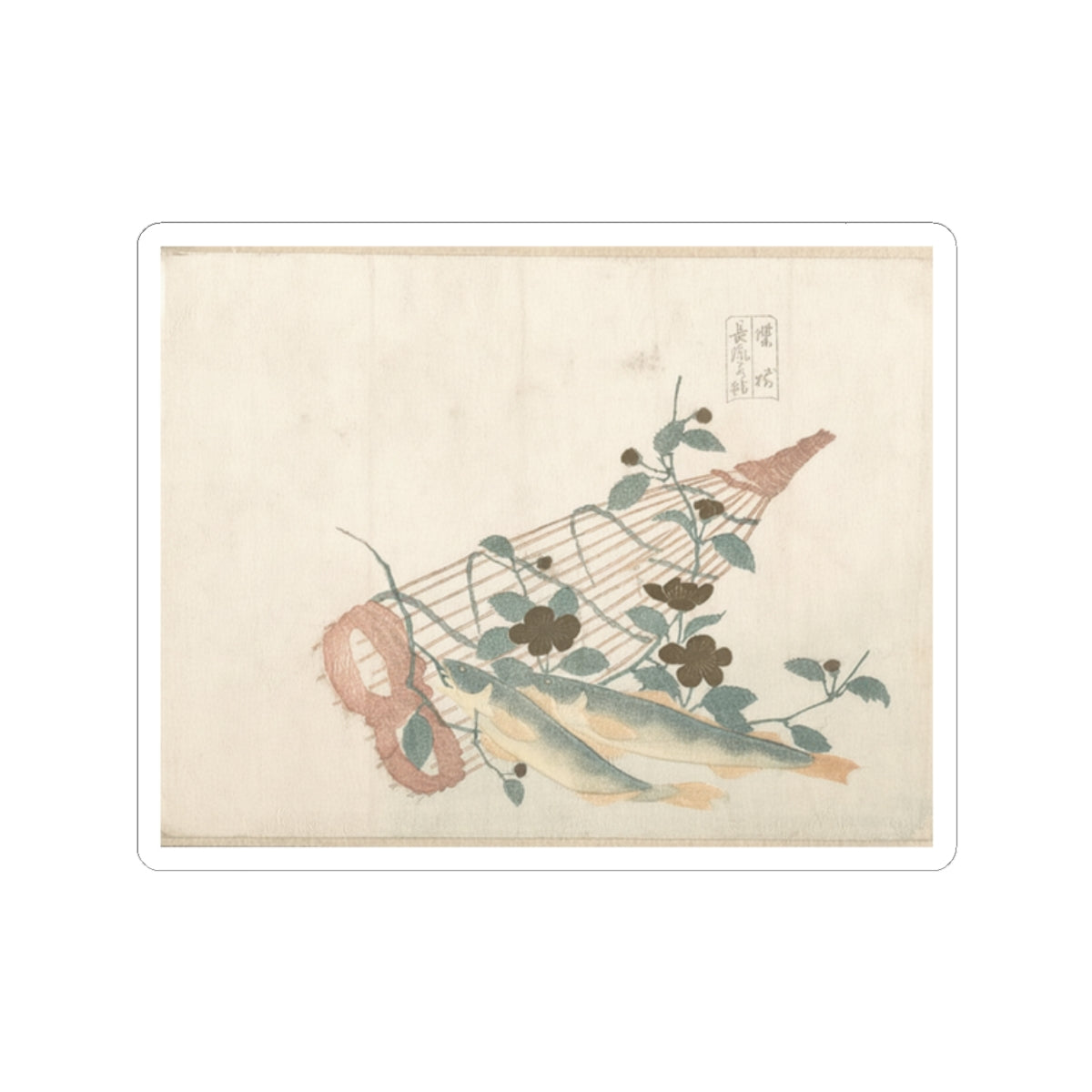 Botanical — Sweet Fishes Of The Nagara River, With Baskets And Flowers — Kiss-Cut Sticker