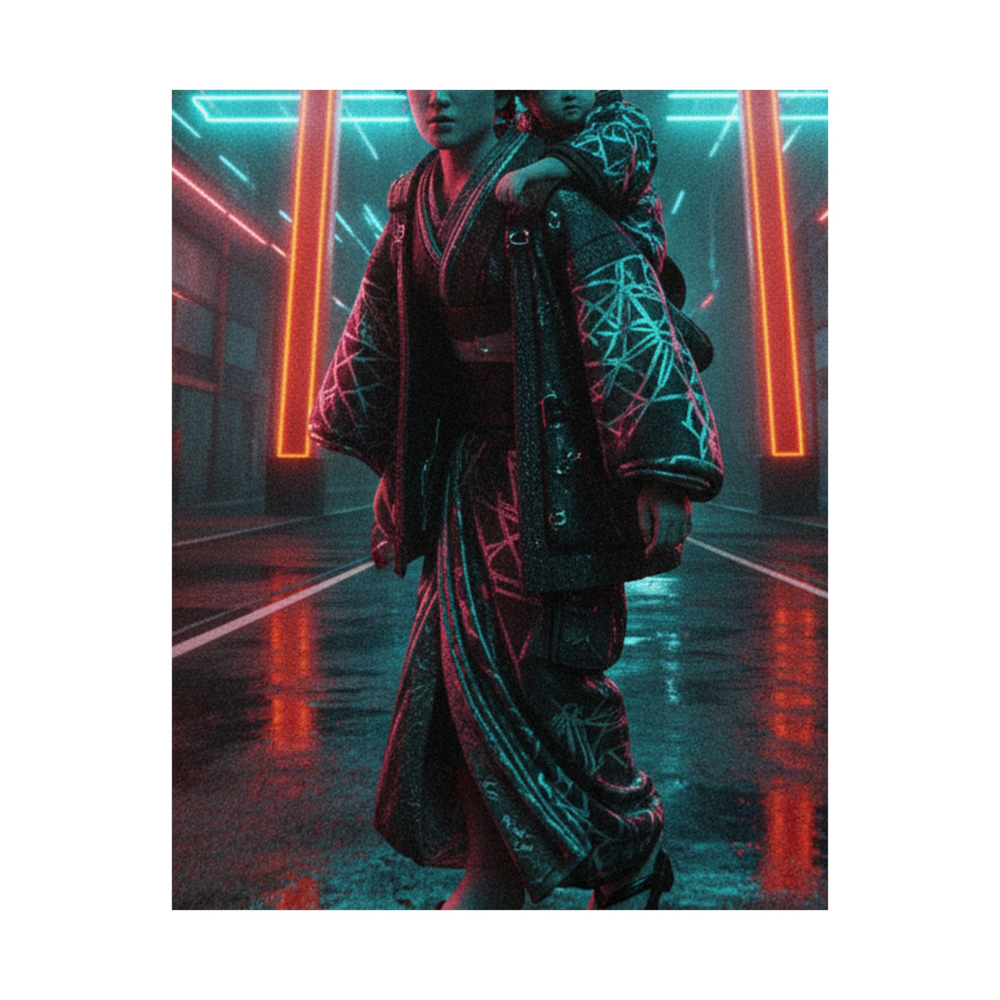 Fast Furious — A Woman Carrying A Child On Her Back Near The Entrance To A Temple — Matte Poster