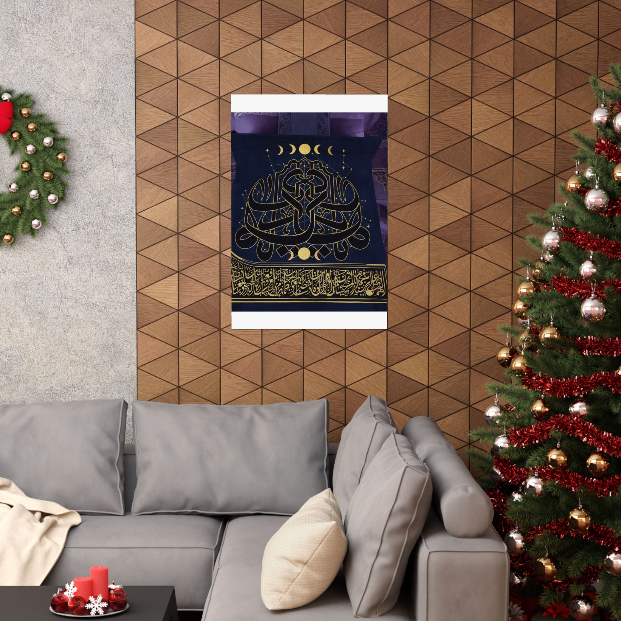 Gold Arabic Calligraphy Moon Phases Navy Matte Poster