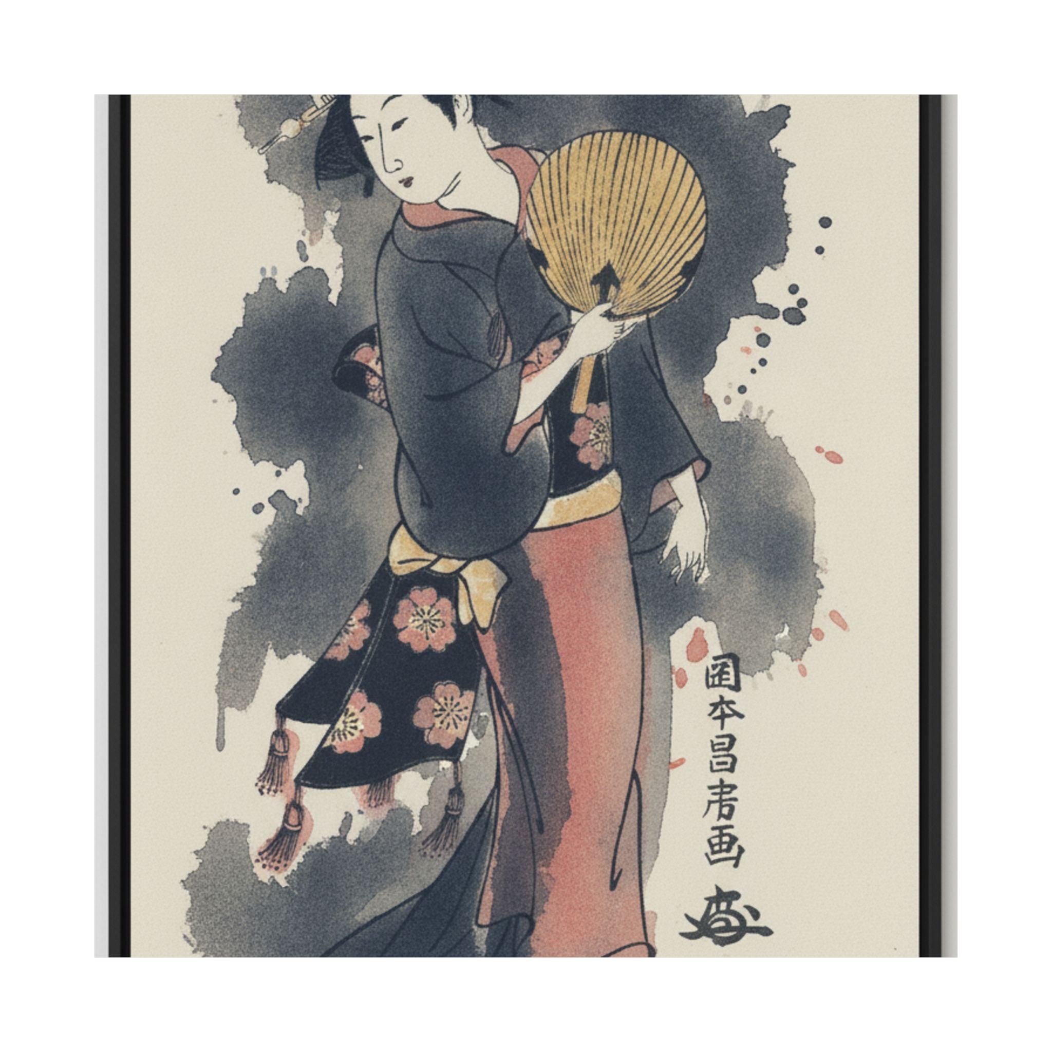 Watercolor — Girl With Fan — Matte Poster