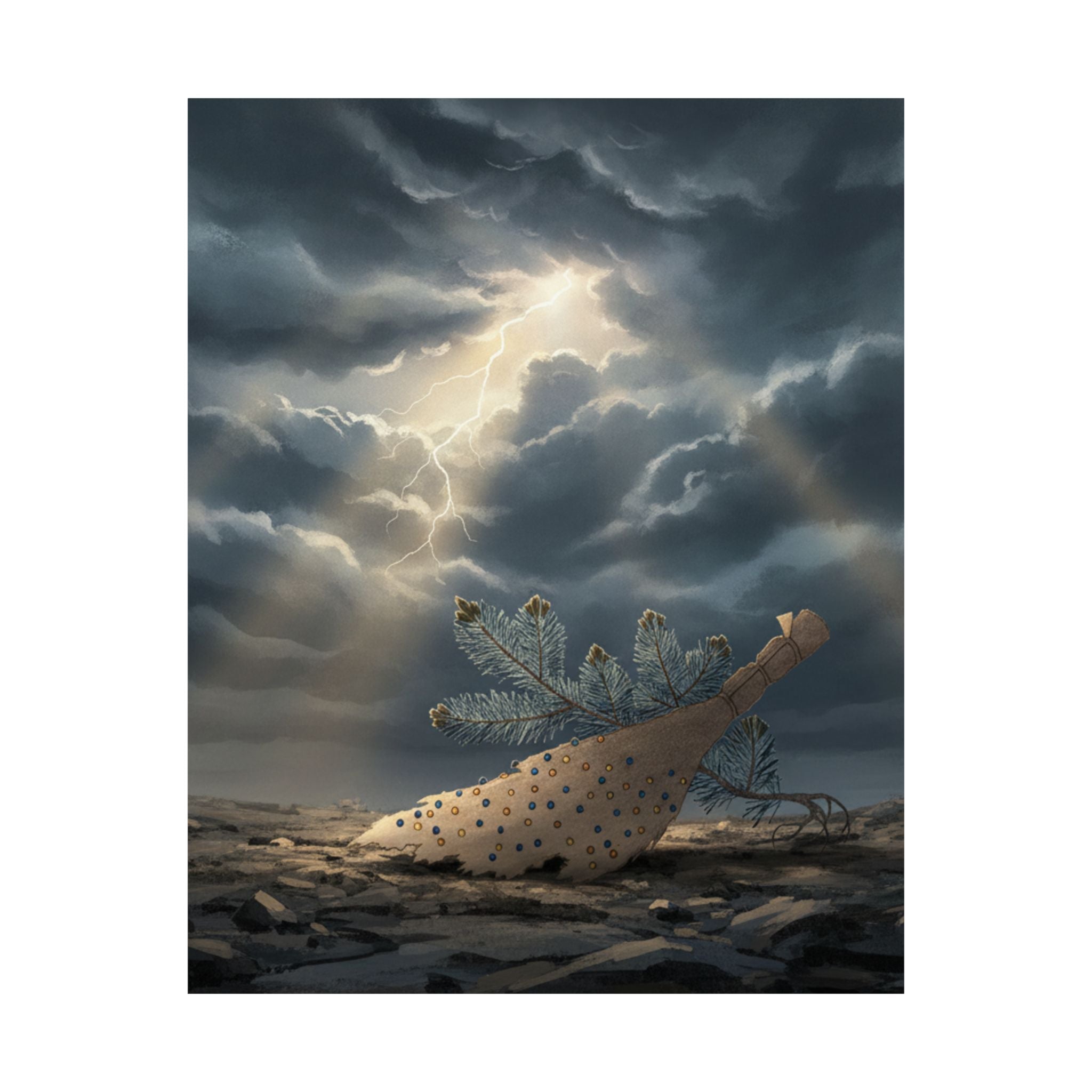 Dramatic Storm — Young Pine Tree And Jeweled Broom — Matte Poster