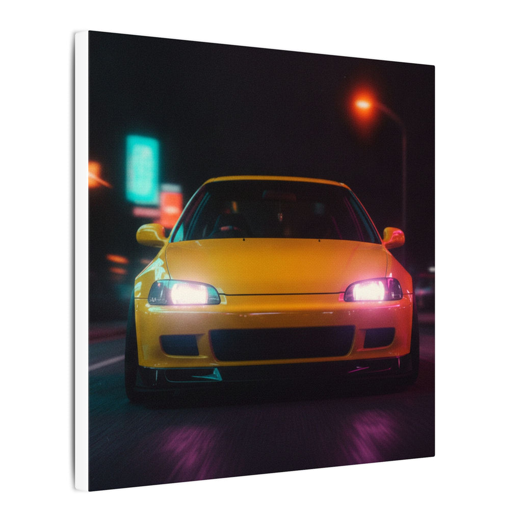 Neon Night JDM Yellow Coupe Street Matte Canvas