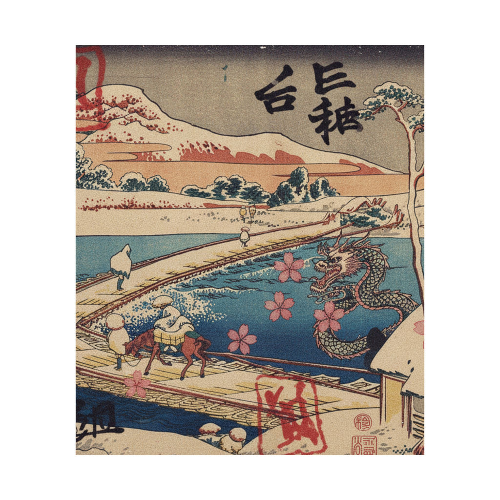Japanese Street — Old View Of The Boat-Bridge At Sano In Kōzuke Province (Kōzuke Sano Funabashi No — Matte Poster