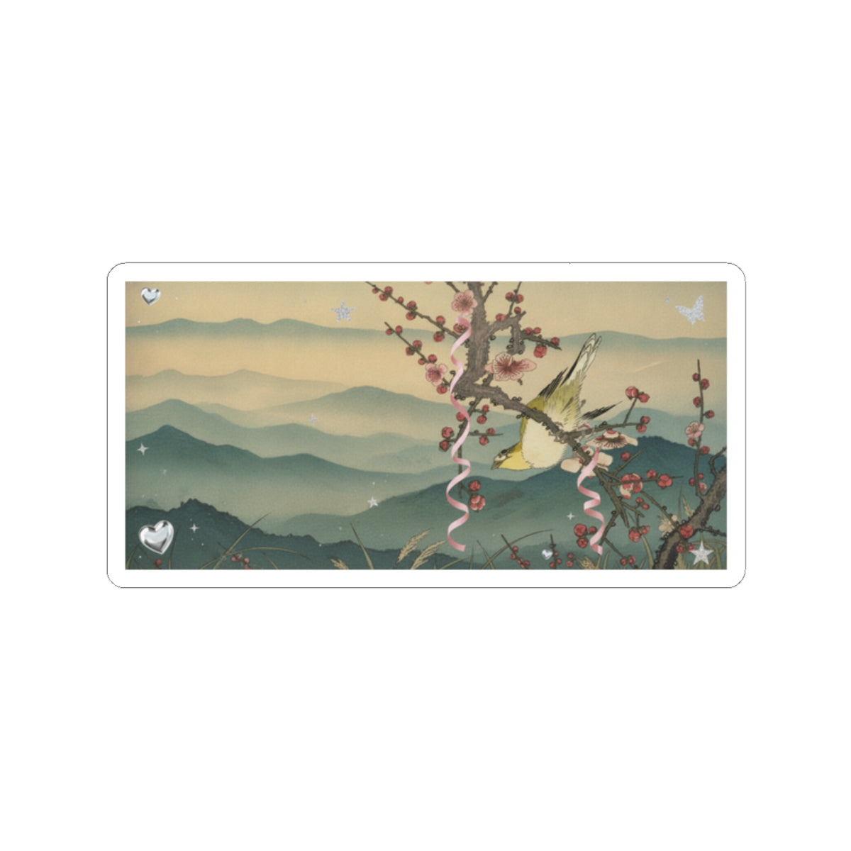 Scenic Nature — Bush Warbler On A Plum Branch (Ume Ni Uguisu) — Kiss-Cut Sticker