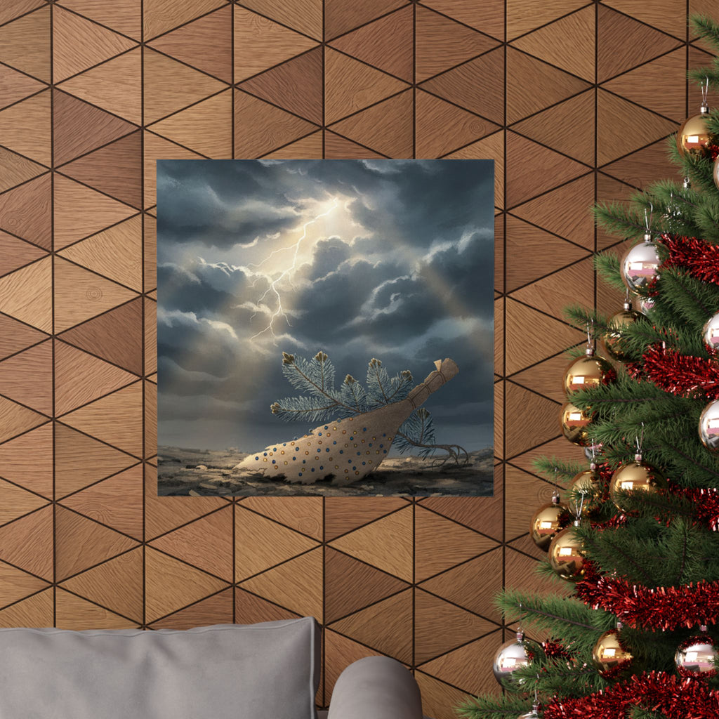 Dramatic Storm — Young Pine Tree And Jeweled Broom — Matte Poster
