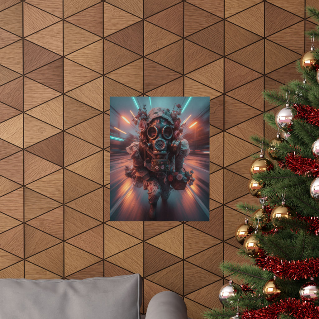 Neon Tunnel Rose Gas Mask Post-Apocalyptic Poster