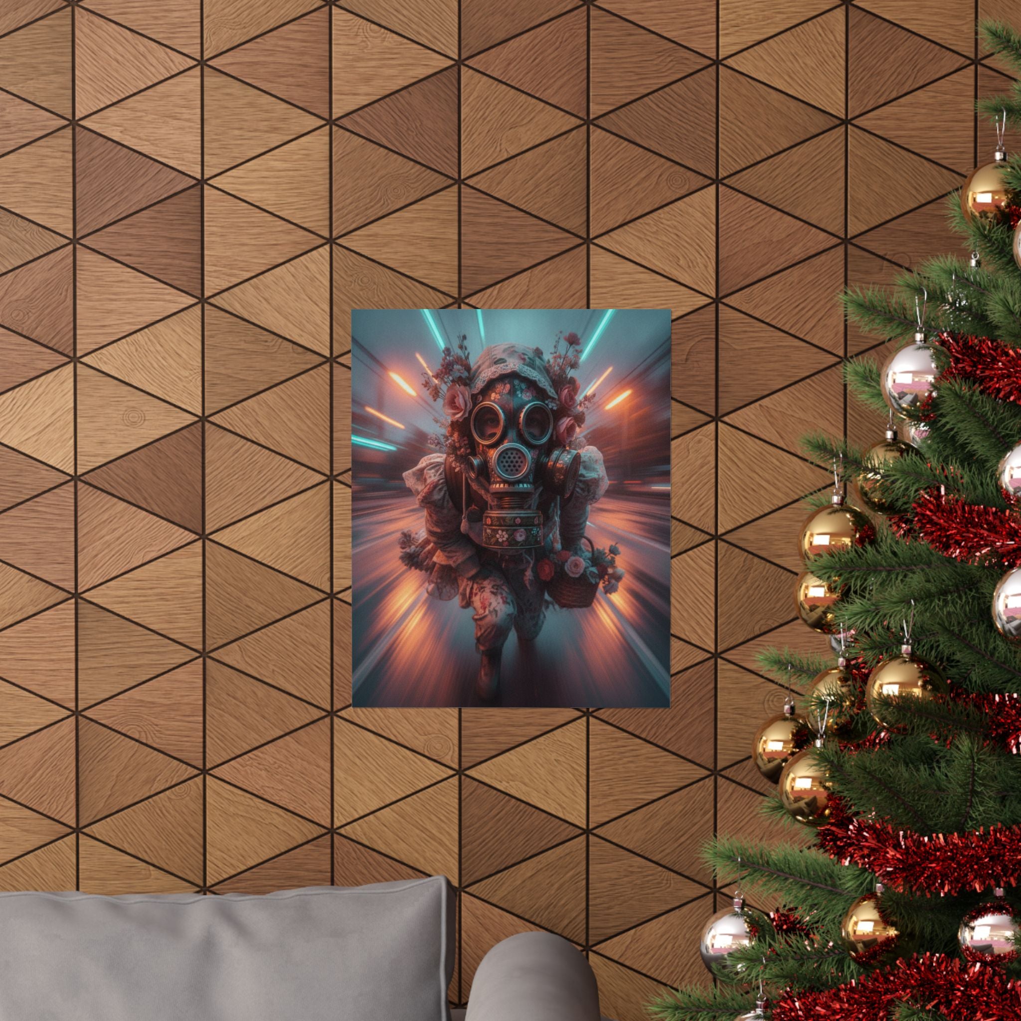Neon Tunnel Rose Gas Mask Post-Apocalyptic Poster