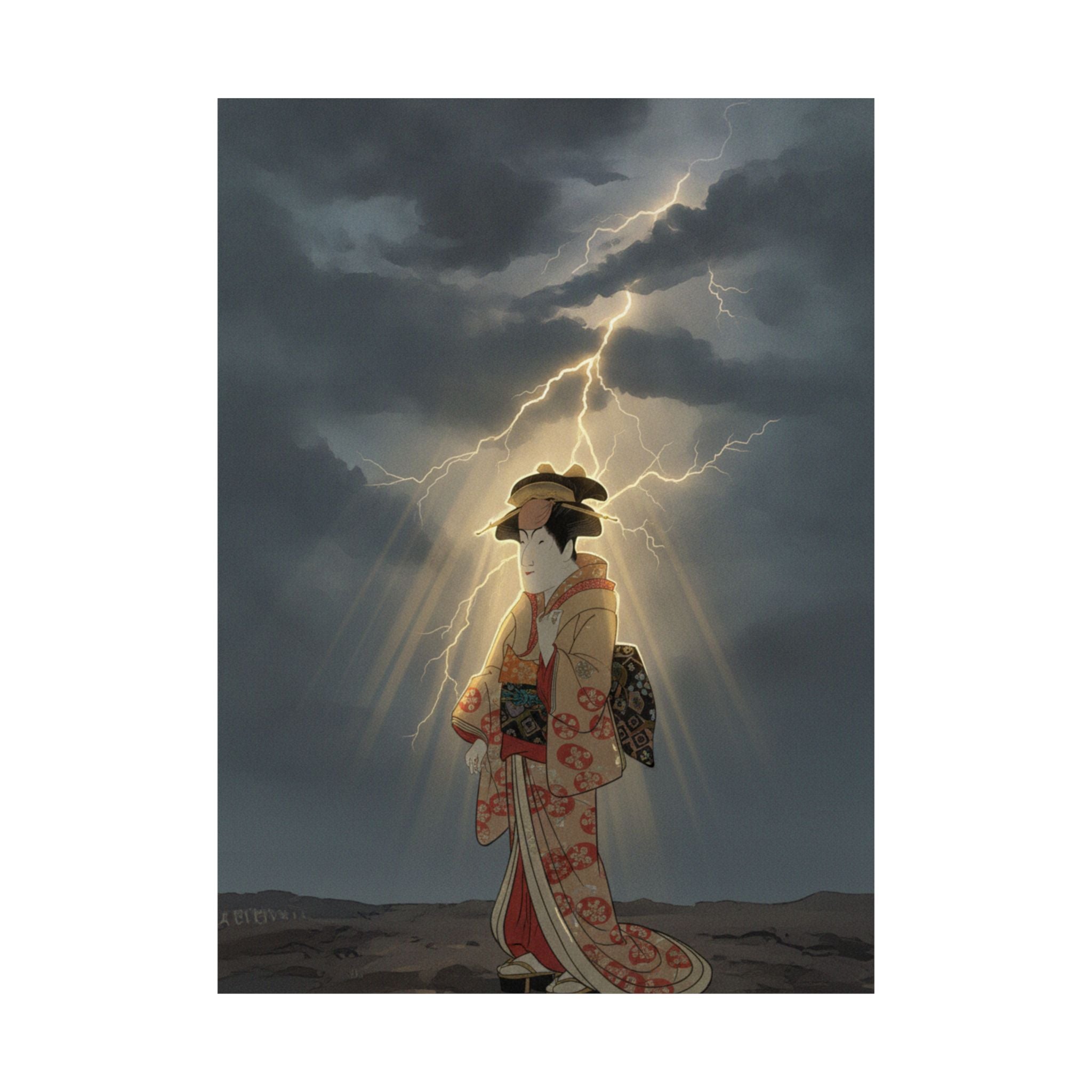 Dramatic Storm — Nakayama Tomisaburō As Miyagino In The Play "Katakiuchi Noriyaibanashi" — Matte Poster
