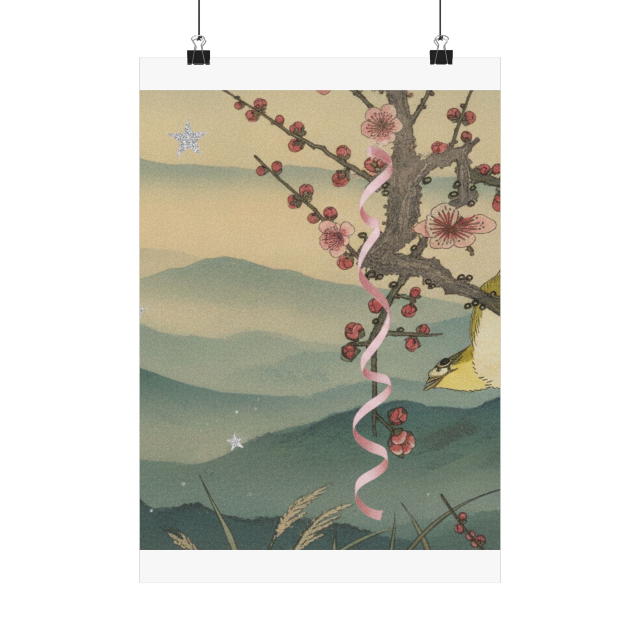 Scenic Nature — Bush Warbler On A Plum Branch (Ume Ni Uguisu) — Matte Poster