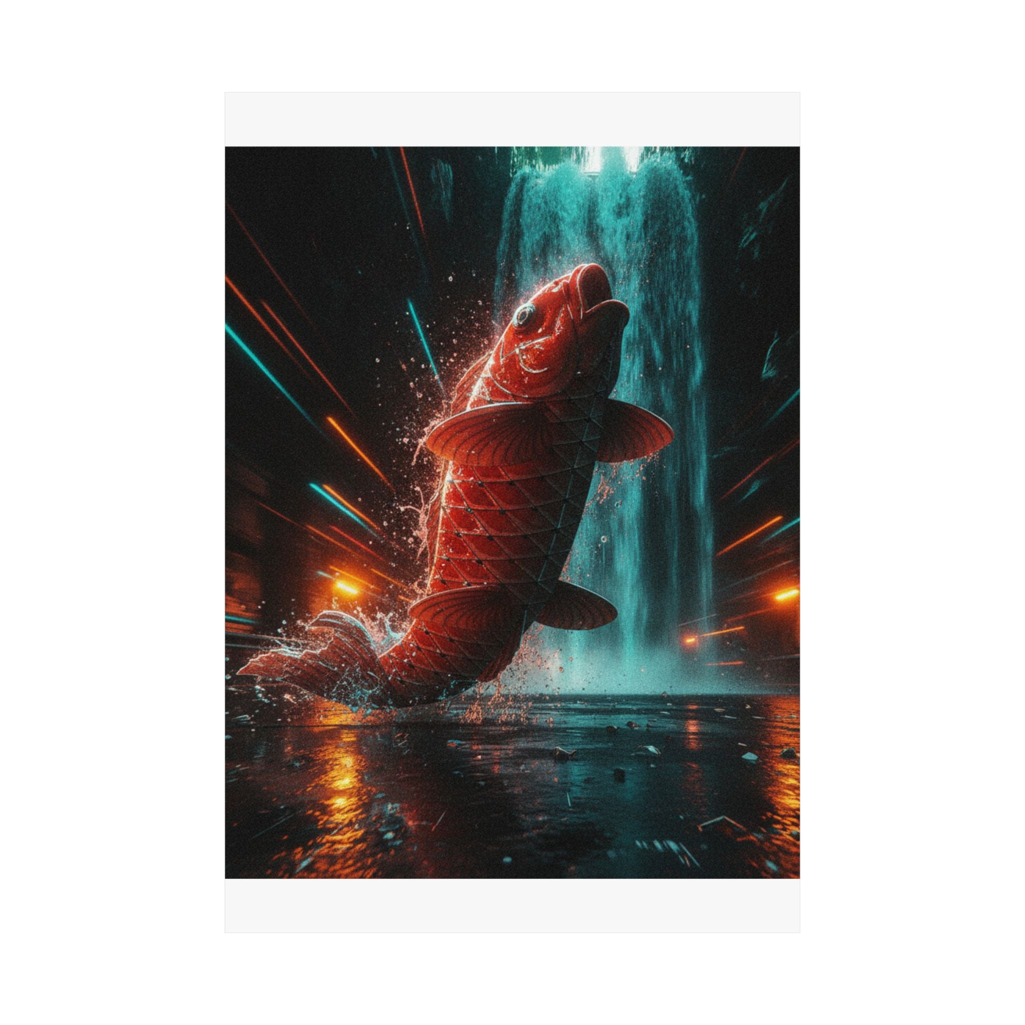 Fast Furious — Red Carp Ascending A Waterfall — Matte Poster