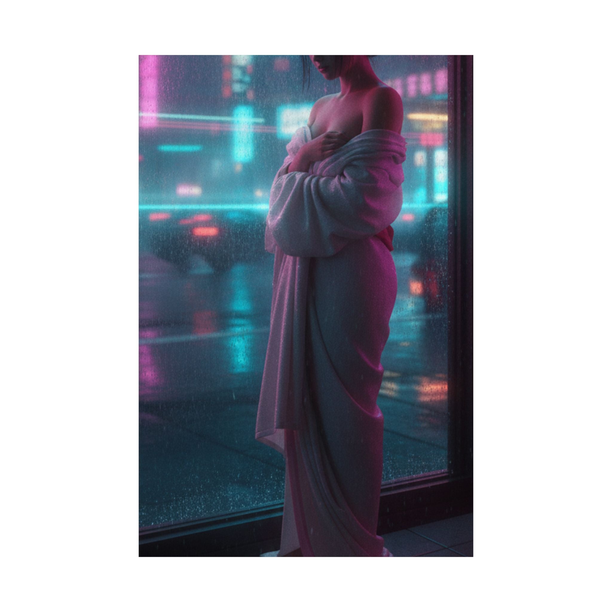 Neon Noir — Girl Drying Herself After Her Bath — Matte Poster