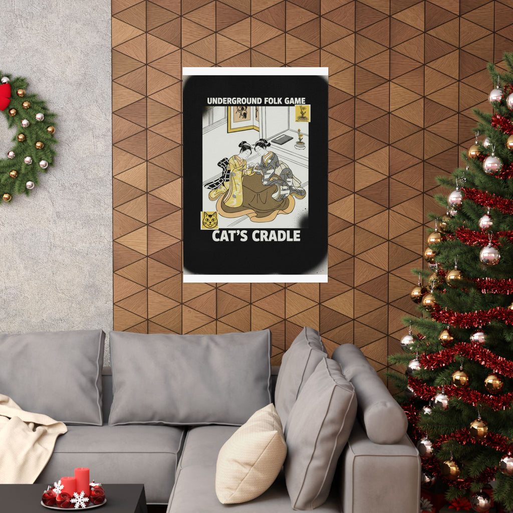 Streetwear Collage — Two Young Women Seated By A Kotatsu Playing Cat'S Cradle — Matte Poster