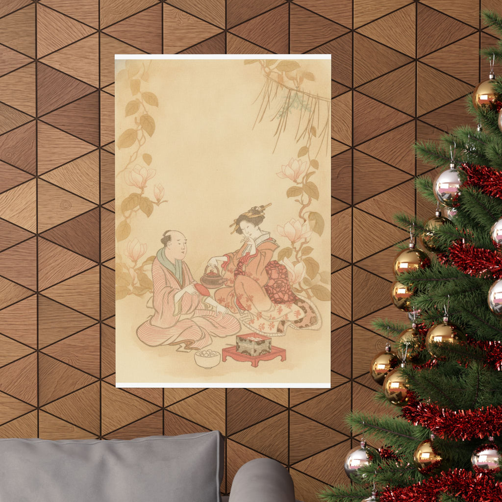Southern Sunset — Woman Entertaining Her Guest With New Year Wine — Matte Poster