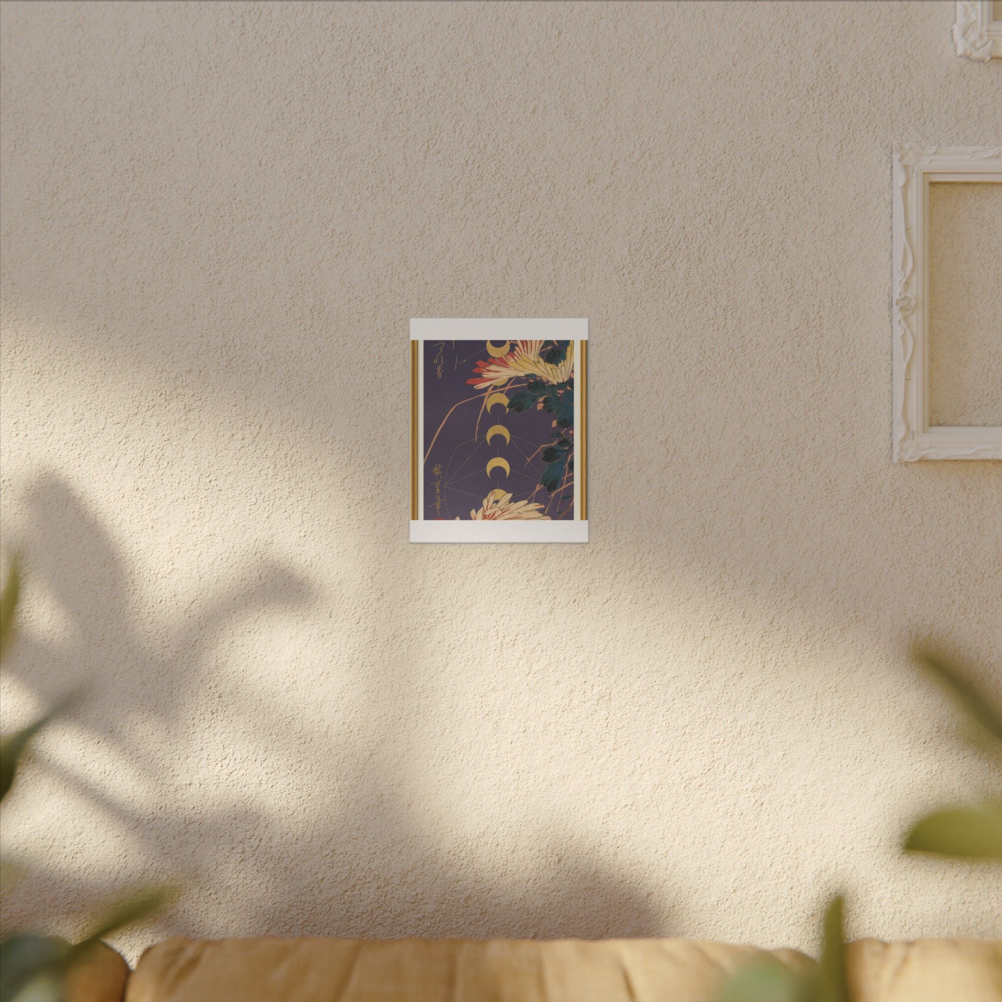 Chrysanthemum and Gold Moon Phases Woodblock Matte Canvas