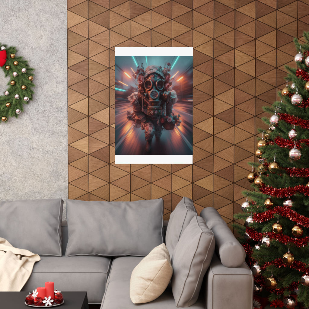 Neon Tunnel Rose Gas Mask Post-Apocalyptic Poster