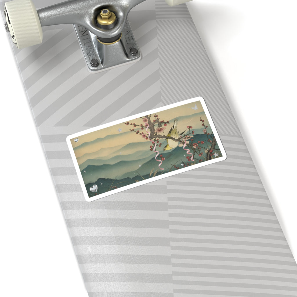 Scenic Nature — Bush Warbler On A Plum Branch (Ume Ni Uguisu) — Kiss-Cut Sticker