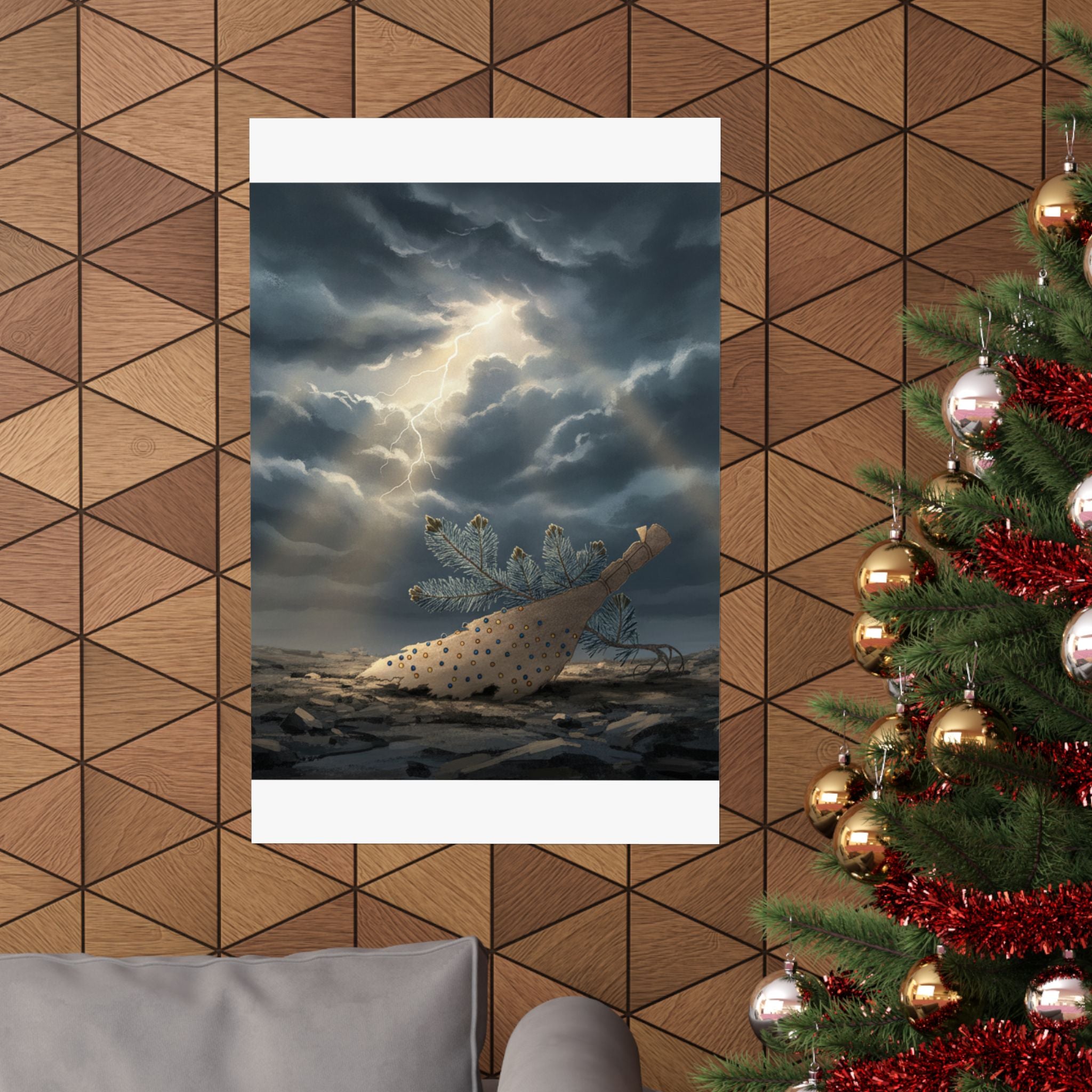 Dramatic Storm — Young Pine Tree And Jeweled Broom — Matte Poster