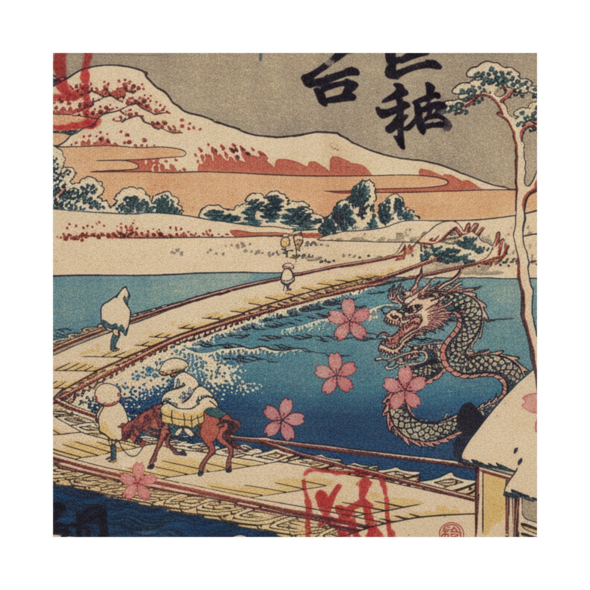 Japanese Street — Old View Of The Boat-Bridge At Sano In Kōzuke Province (Kōzuke Sano Funabashi No — Matte Poster