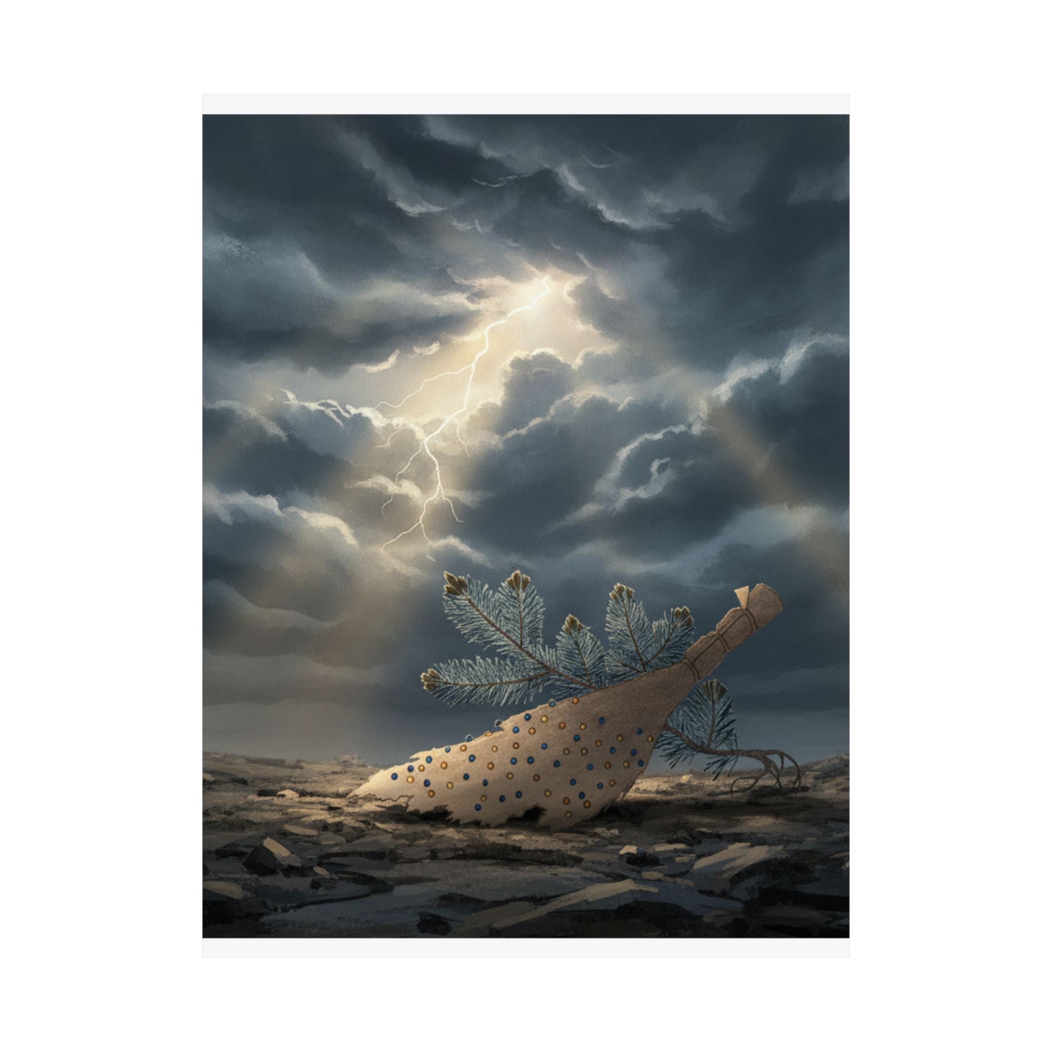 Dramatic Storm — Young Pine Tree And Jeweled Broom — Matte Poster