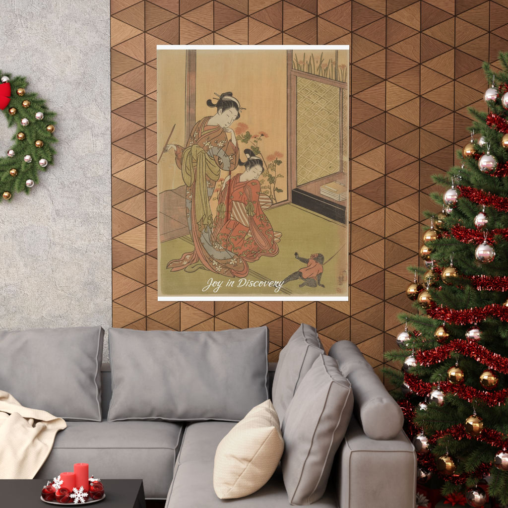 Affirmation — Two Girls Looking At A Monkey On A Leash — Matte Poster