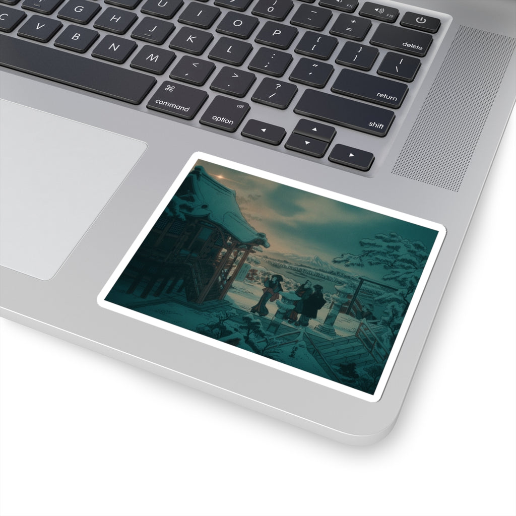 Cinematic — Snow Scene With Figures Outside A Temple — Kiss-Cut Sticker