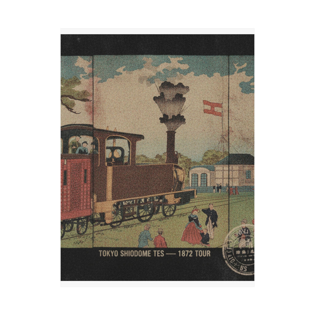 Vintage Bootleg — Illustration Of A Steam Locomotive Passing Shiodome In Tokyo (Tōkyō Shiodome Tes — Matte Poster