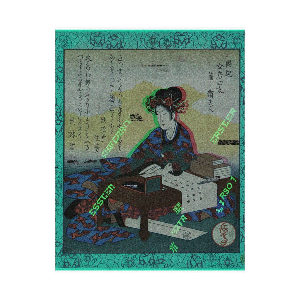 Glitch Culture — Chinese Lady Seated At A Table, Composing An Ode — Matte Poster